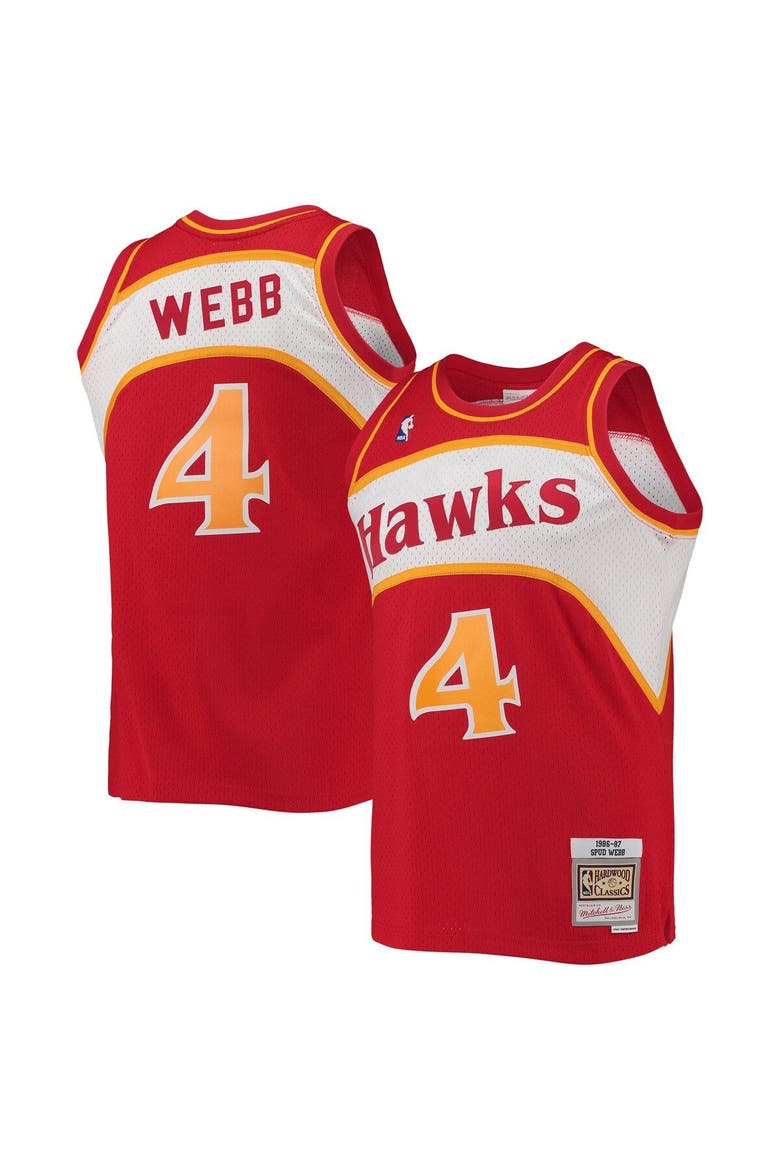 Men's Mitchell & Ness Spud Webb Red Atlanta Hawks Hardwood Classics Swingman Jersey, Main, color, Red