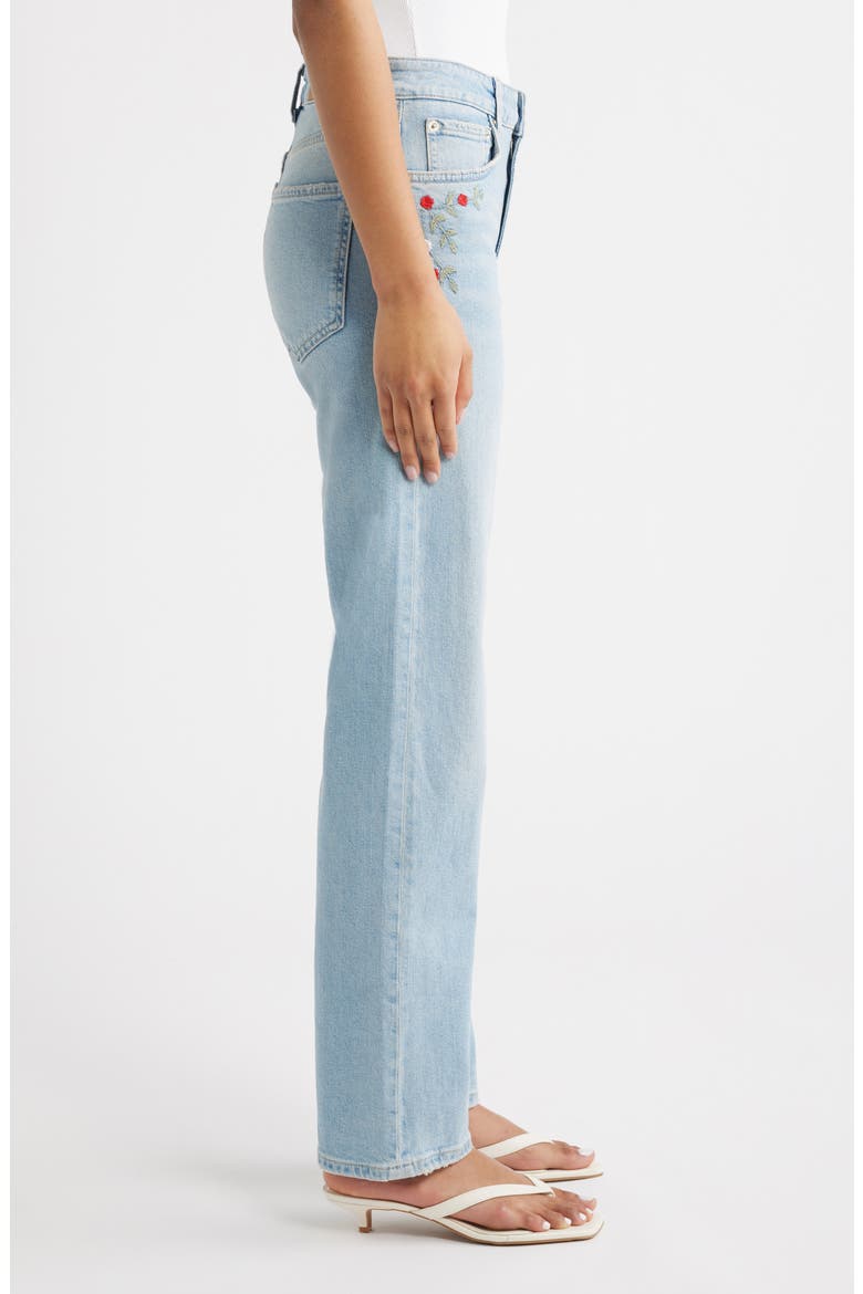 Topanga Floral Embroidered High Waist Straight Leg Jeans, Alternate, color, DAINTY ROSE