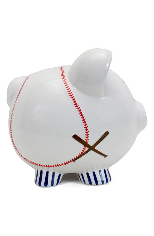 Child To Cherish Baseball Ceramic Piggy Bank In White