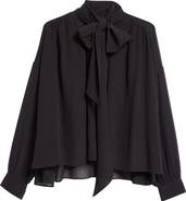 Chloé Draped Semisheer Silk Georgette Tie Neck Top