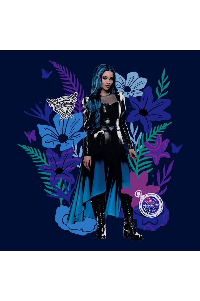 Boy's Descendants Wicked Wonderland Floral Chloe Portrait  Graphic T-Shirt, Alternate, color, Navy Blue