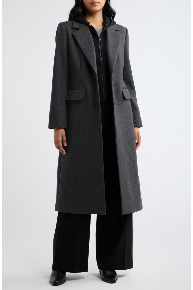 Hooded Longline Coat with Rib Bib, Main, color, CHARCOAL