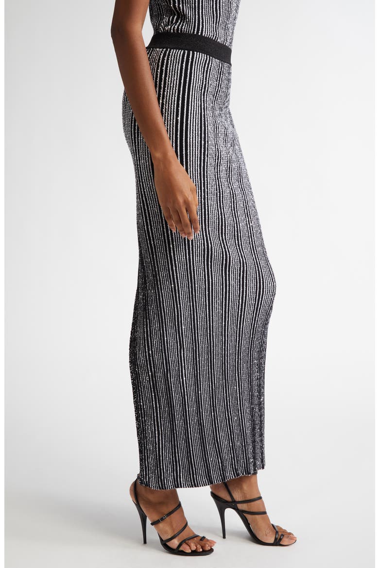 Shimmer Sequin Stripe Maxi Skirt, Alternate, color, WHITE AND BLACK