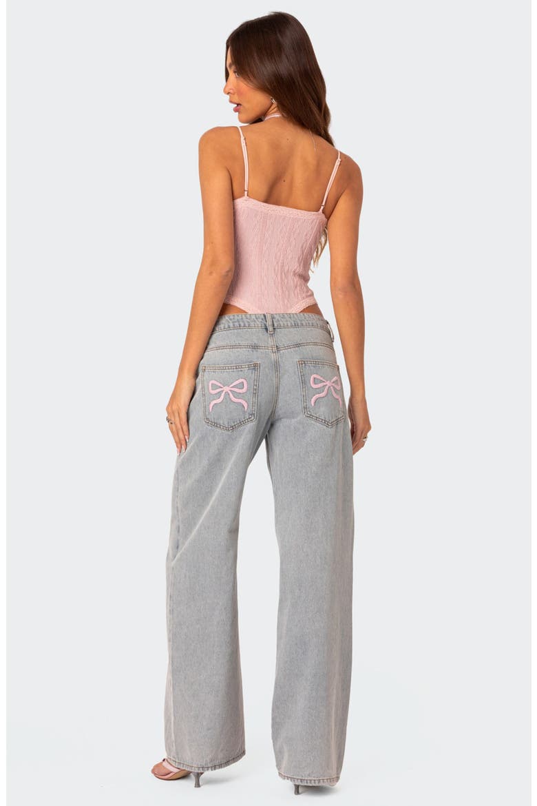 Bow Pocket Low Rise Wide Leg Jeans, Alternate, color, LIGHT-BLUE