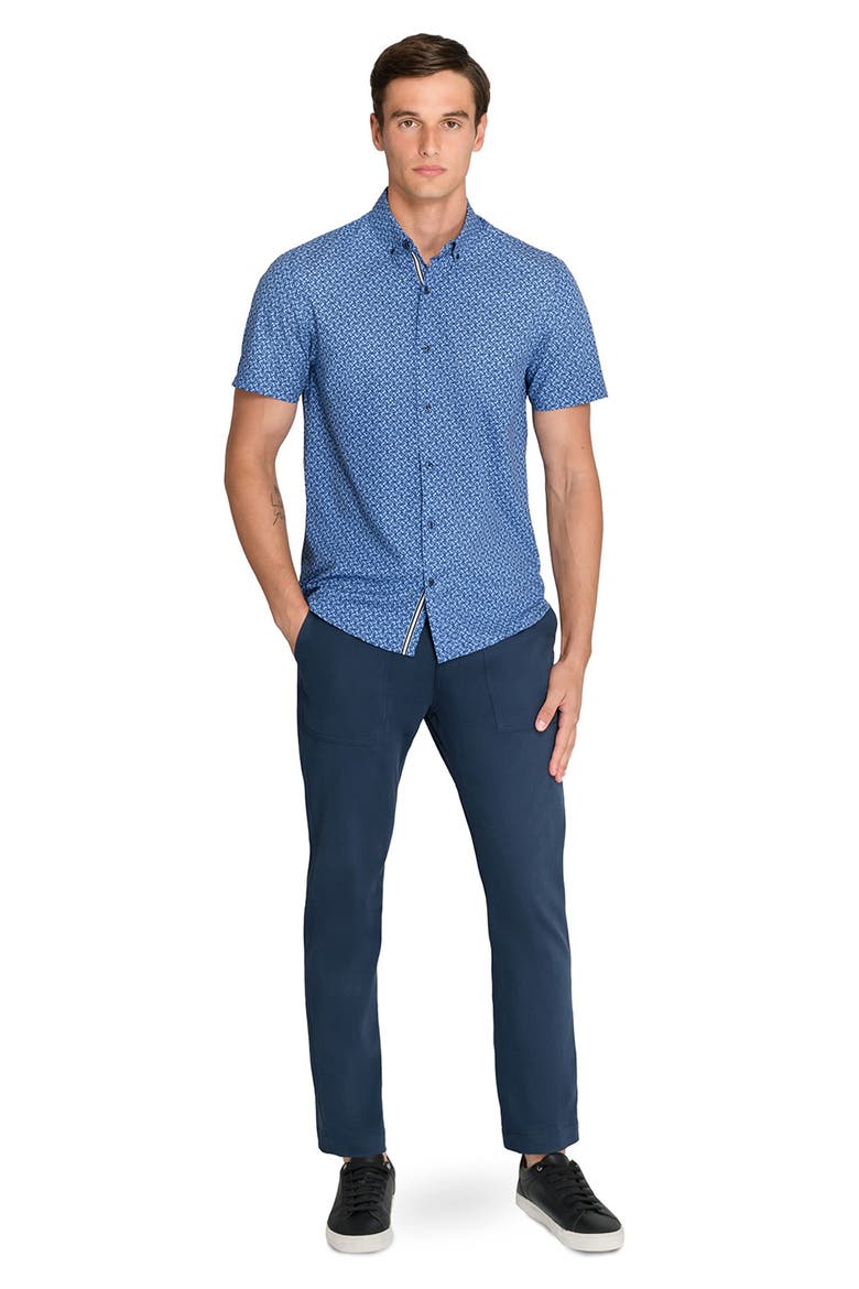 Geometric Woven Short Sleeve Basic, Alternate, color, NAVY/BLUE