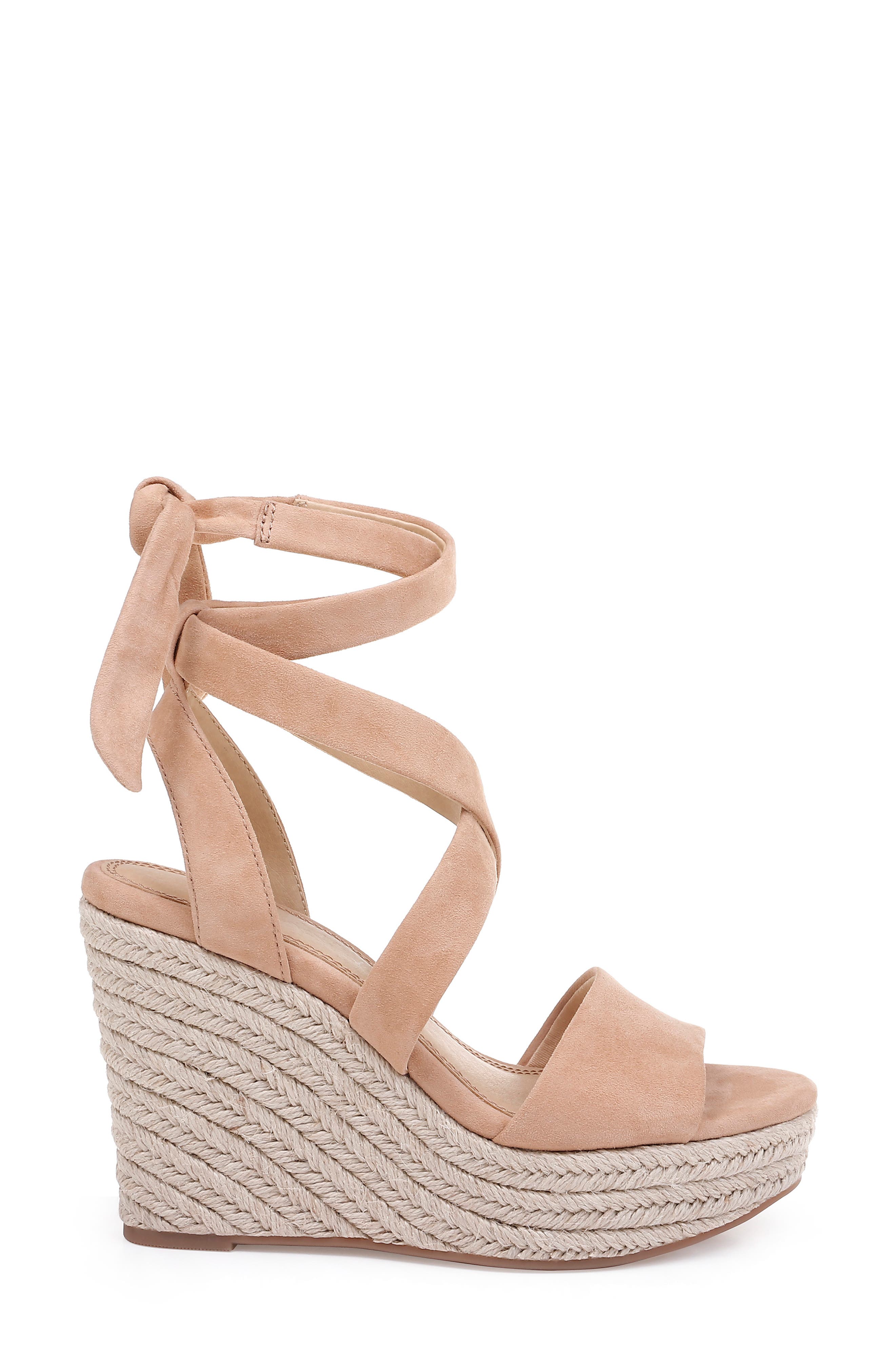 Tessie Ankle Wrap Wedge Sandal, Alternate, color, TAN SUEDE