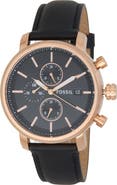 Fossil Rhett Leather Strap Watch, 43mm