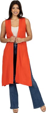 24seven Comfort Apparel Sleeveless Long Cardigan Vest with Side Slit