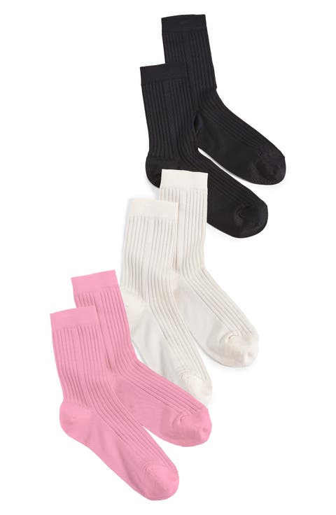 Assorted 3-Pack Silky Rib Crew Socks
