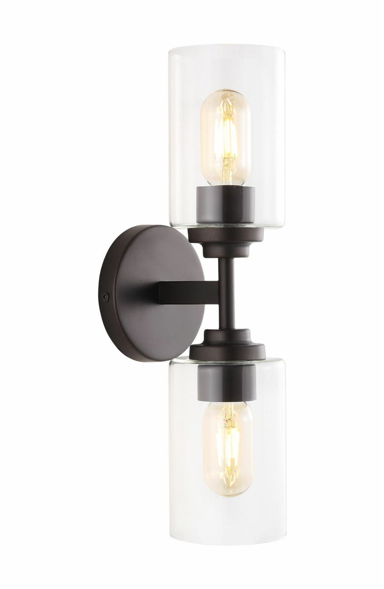 JONATHAN Y Giles 2-Light Farmhouse Industrial Iron Cylinder LED Sconce, Main, color, Oil Rubbed Bronze