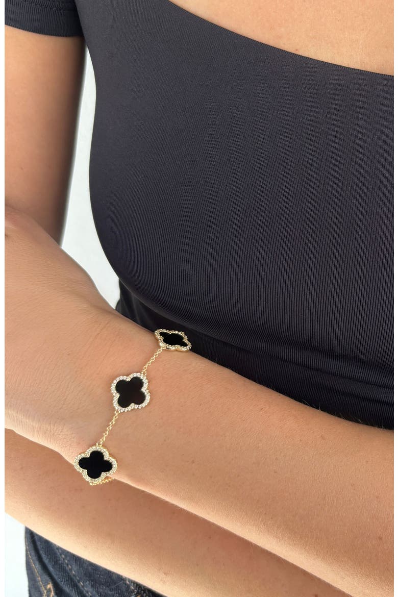 Cubic Zirconia Halo Bracelet, Alternate, color, BLACK/ GOLD