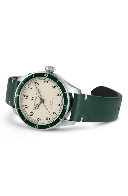 Hamilton Khaki Aviation Leather Strap Watch, 38mm In Green
