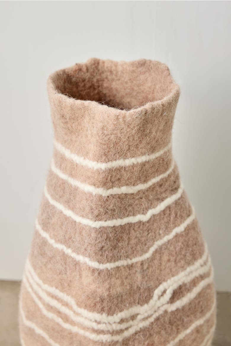 Tribal Lines Dusty Rose Pink Wool Gourd Basket, Alternate, color, Dusty Rose