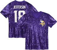 Outerstuff Girls Youth Justin Jefferson Purple Minnesota Vikings Sequin V-Neck Fashion Jersey