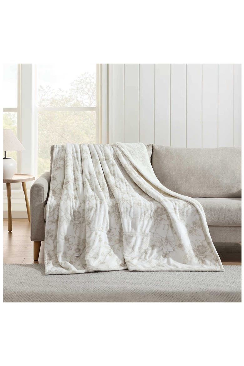 Wistful Blooms Reversible Faux Shearling Heated Throw Blanket, Alternate, color, LIGHT BEIGE