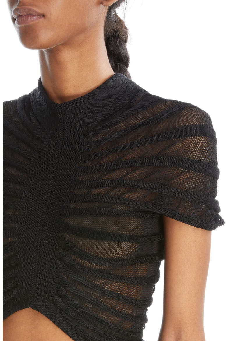 Semisheer Ruched Knit Mesh Crop Top, Alternate, color, NOIR ALAIA