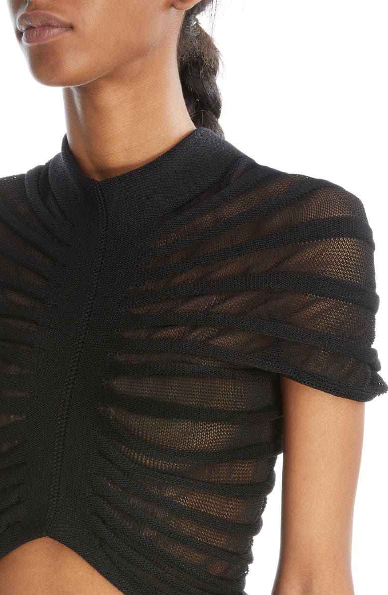 Alaïa Semisheer Ruched Knit Mesh Crop Top, Alternate, color,