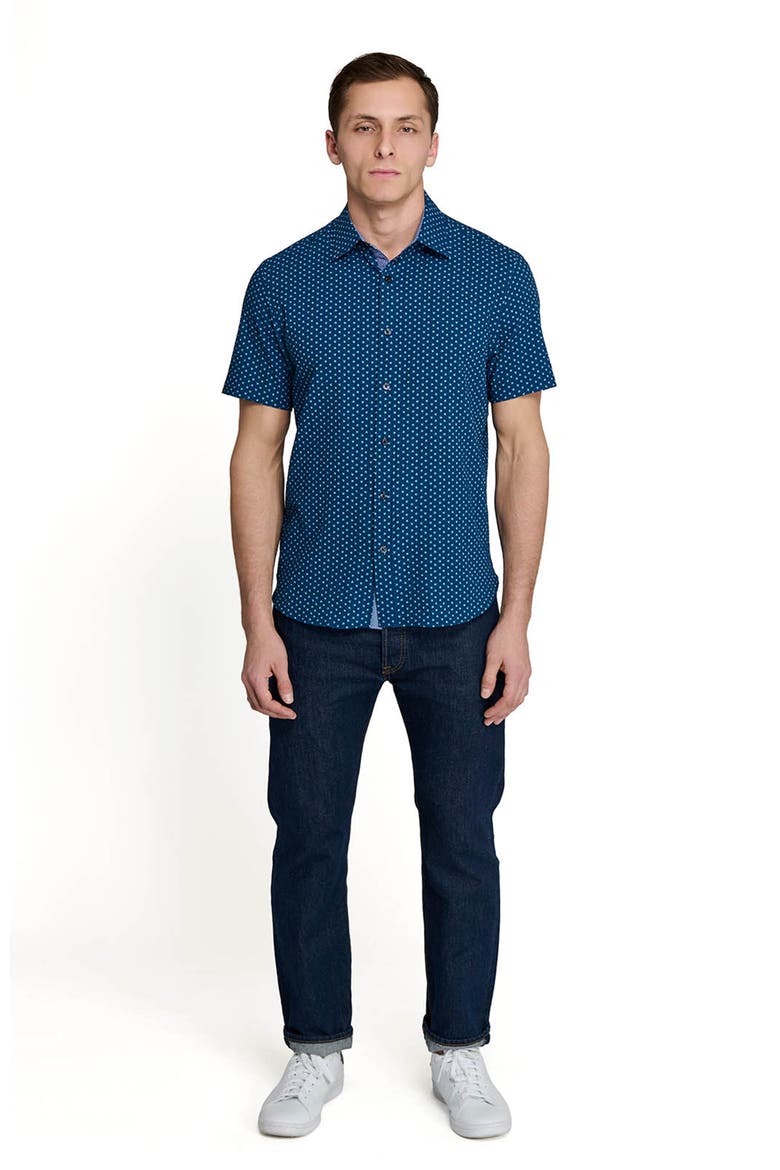 Slim Fit Falling Feathers Seersucker Short Sleeve Shirt, Alternate, color, NAVY/GREEN