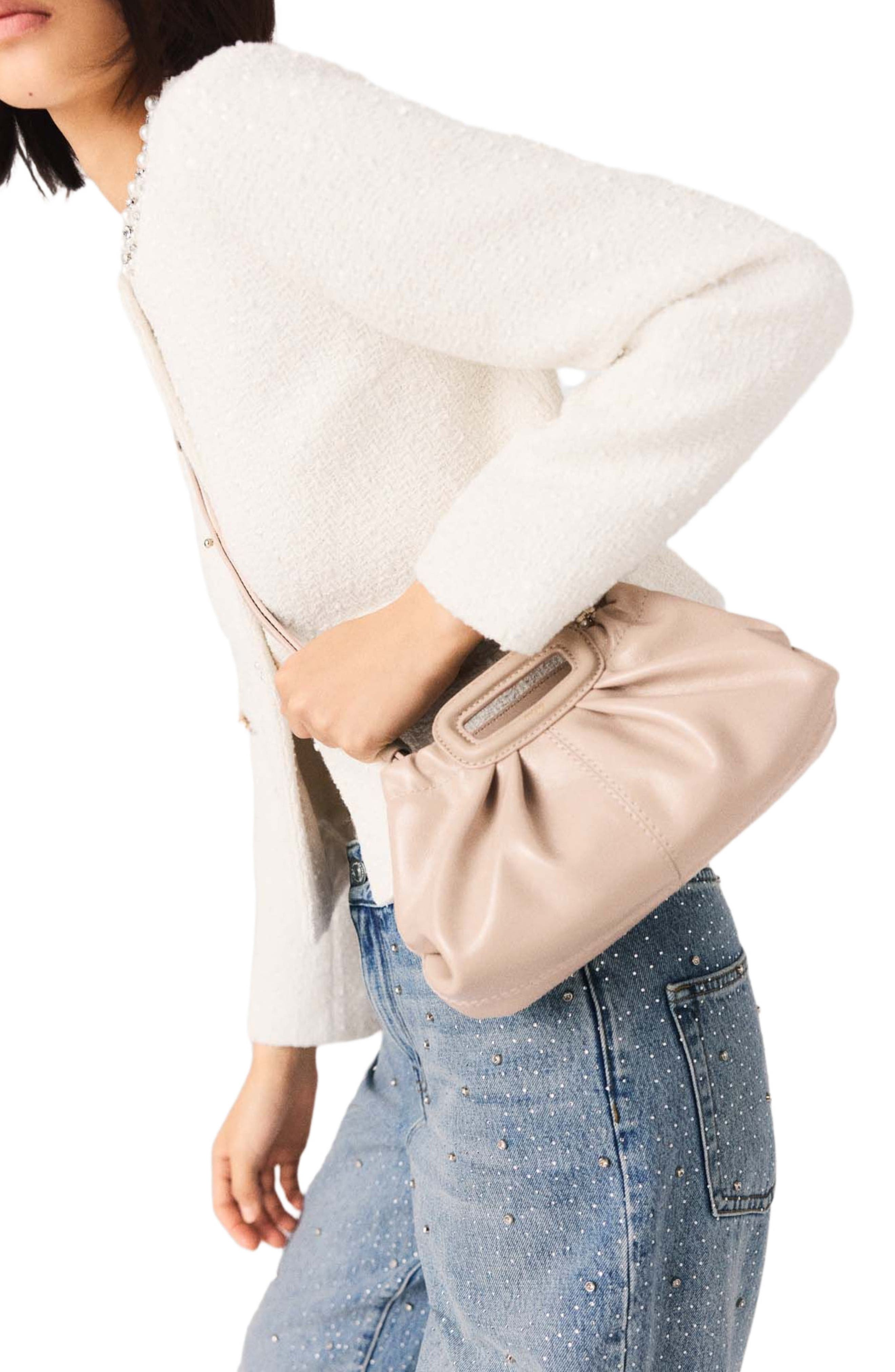 maje Mini naplak leather clutch, Alternate, color, Mastic Beige