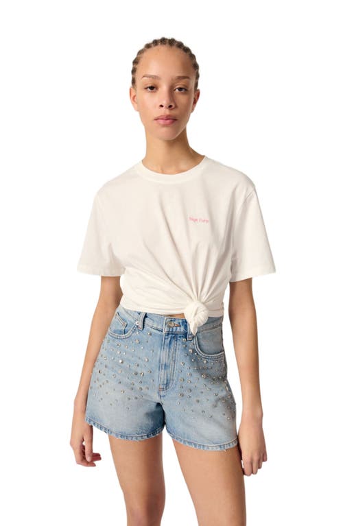 Maje Studded Denim Shorts In Blue