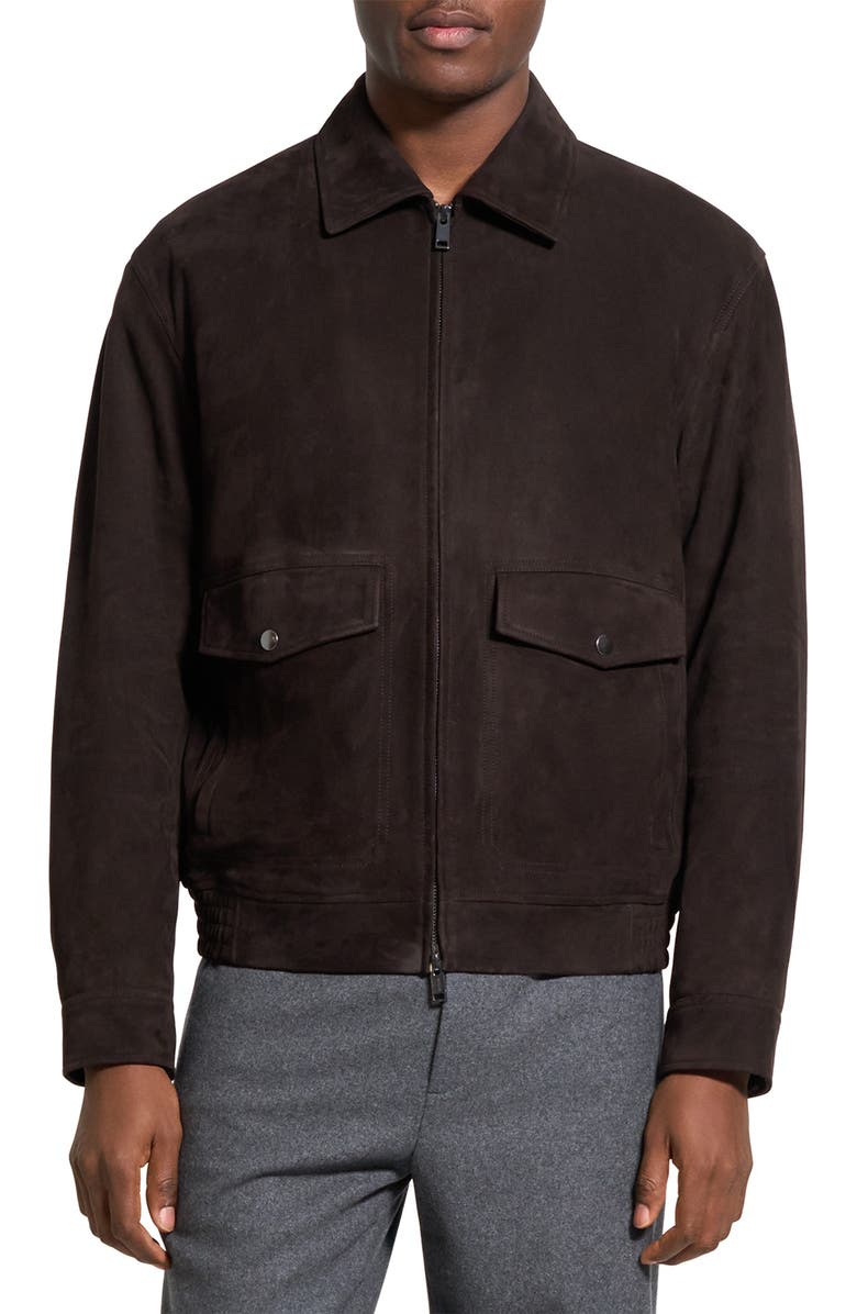 Theory Reece Leather Aviator Jacket, Main, color, Brownwood