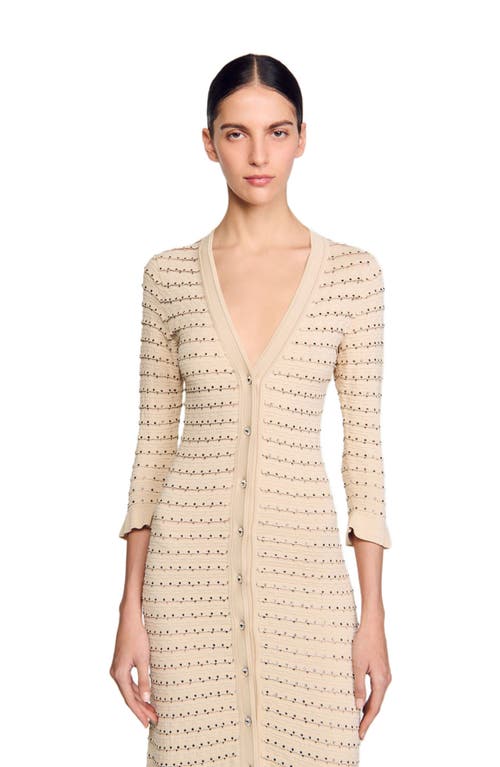 Sandro Charmante Knit Button-front Midi Dress In Beige