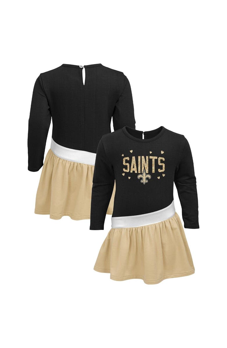 Outerstuff Girls Infant Black/Gold New Orleans Saints Heart to Heart Jersey Tri-Blend Dress, Main, color, Black