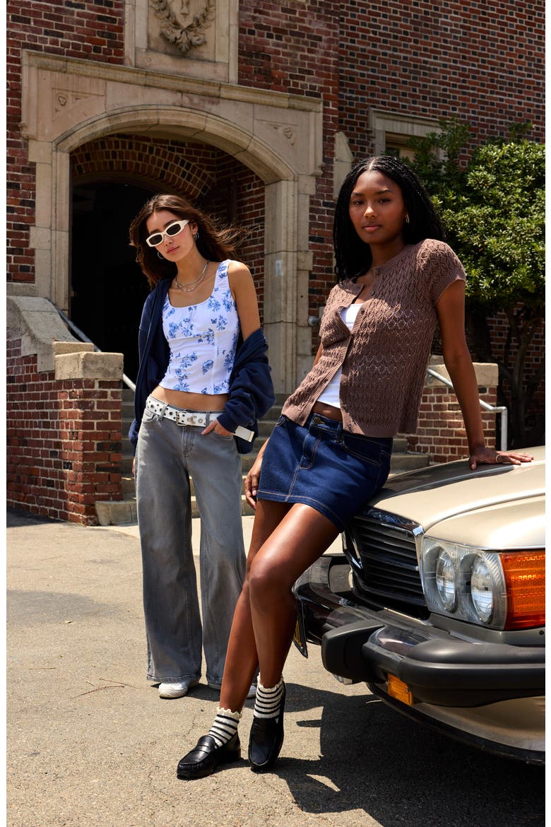 Low Rise Denim Miniskirt, Alternate, color, HIGHLAND WASH