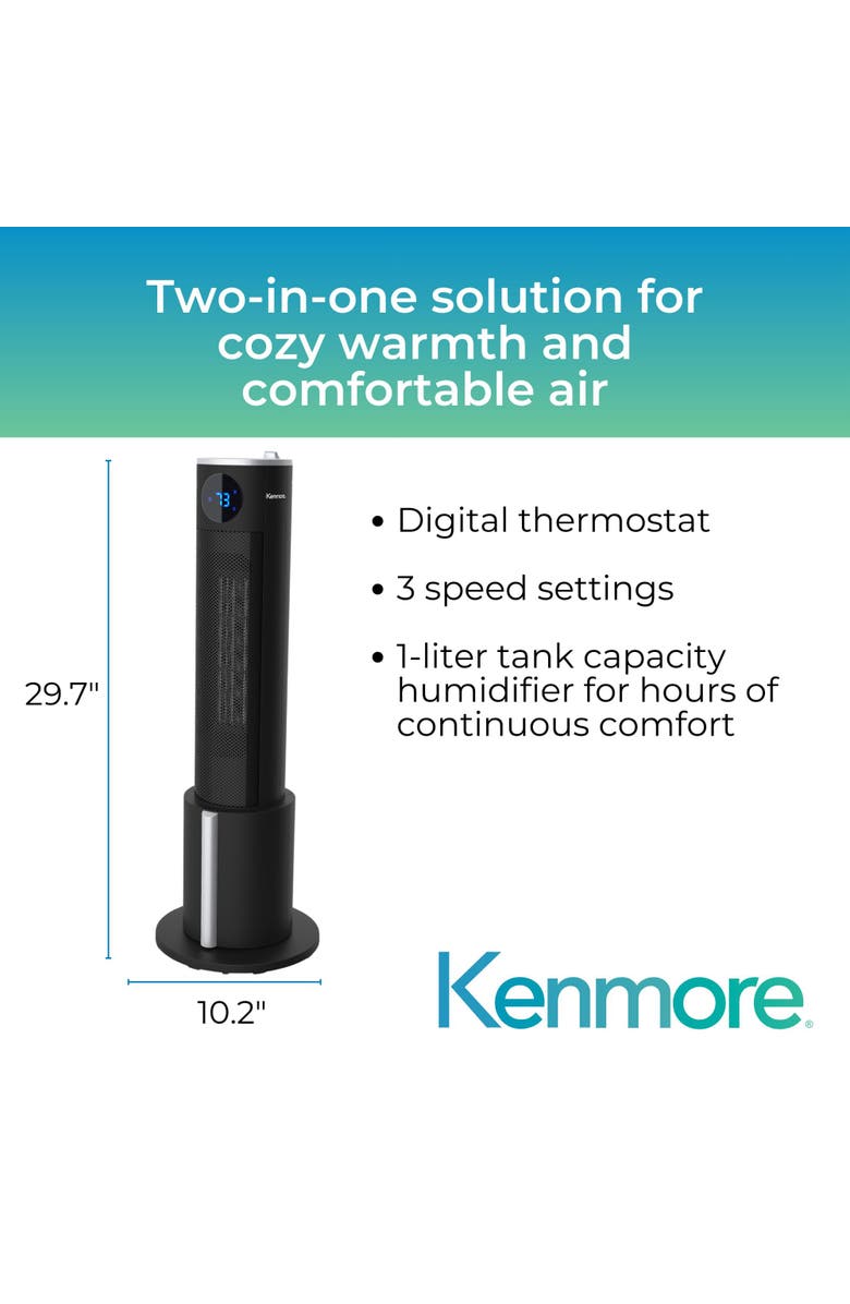 Kenmore 2 In 1 29 Inch Black Tower Space Heater and Humidifier, Alternate, color, Black