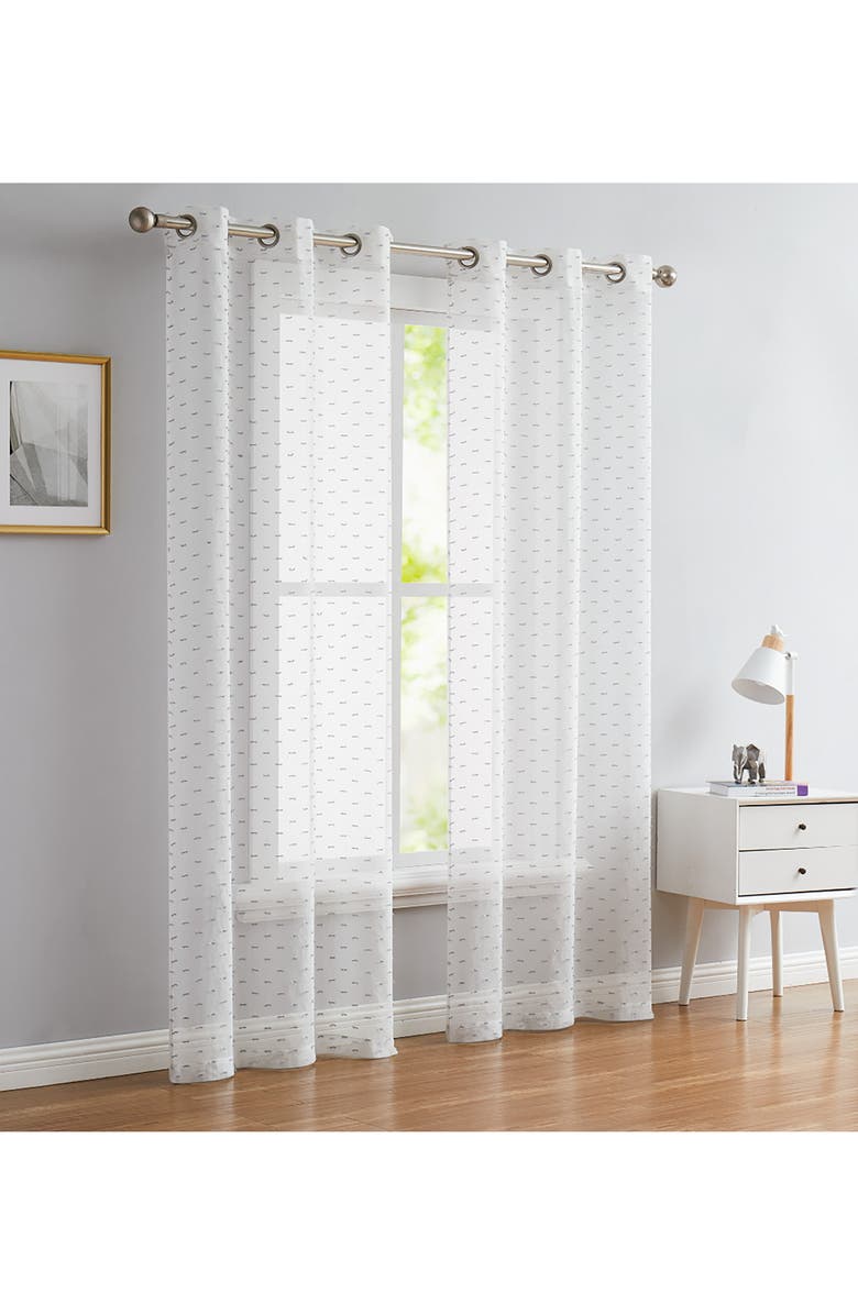 DAINTY HOME Sprinkles Set of 2 Metallic Sheer Panel Curtains, Main, color, Silver