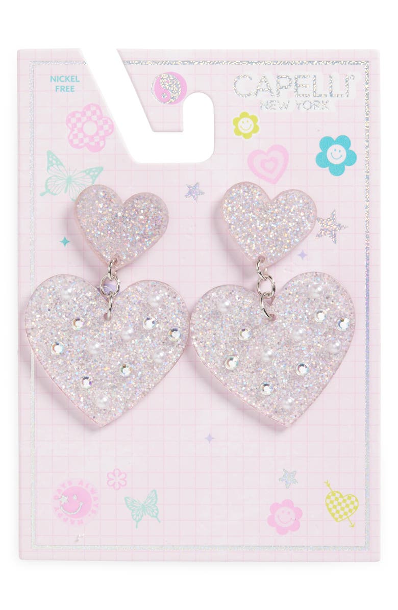Capelli New York Kids' Glitter Heart Drop Earrings, Main, color, Pink Multi