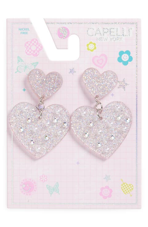 Kids' Glitter Heart Drop Earrings