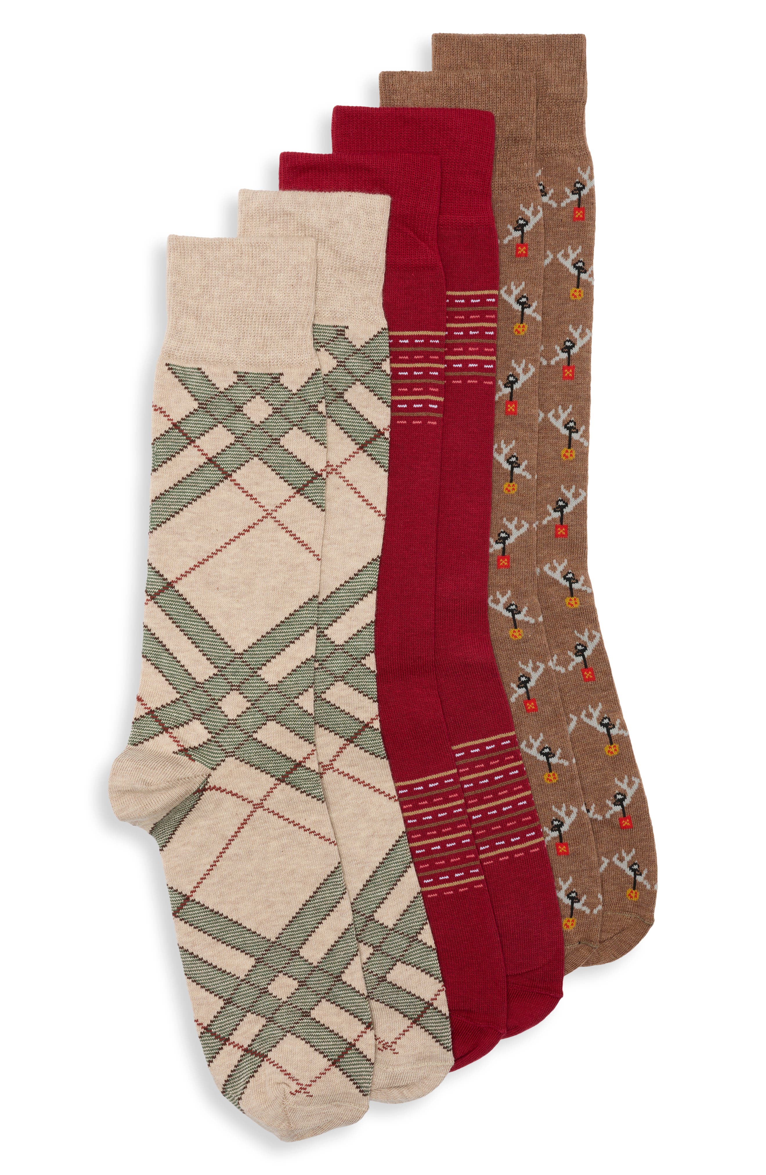 3-Pack Diagonal Plaid Dress Socks