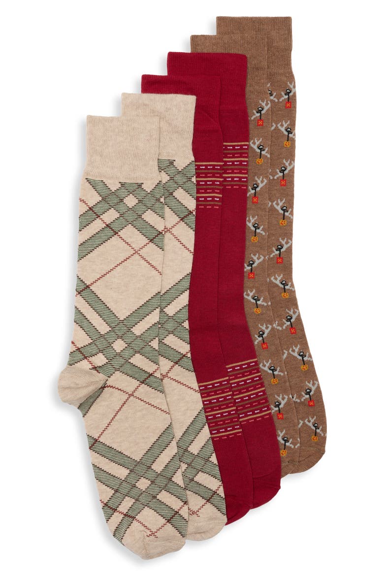 3-Pack Diagonal Plaid Dress Socks, Main, color, TAUPE