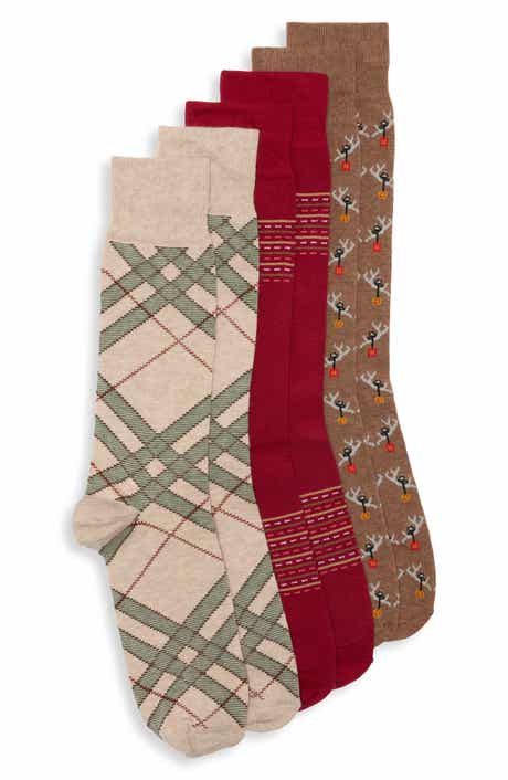 3-Pack Diagonal Plaid Dress Socks