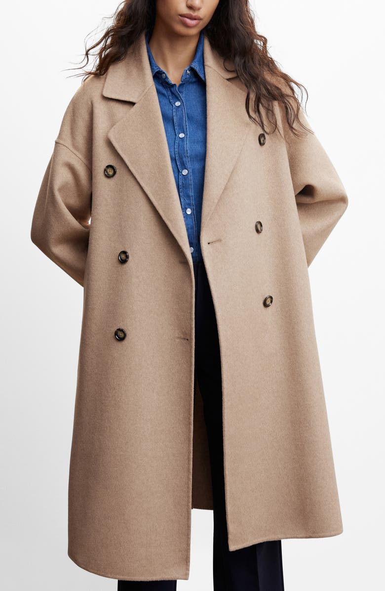 MANGO Oversize Double Breasted Wool Blend Coat, Alternate, color, 