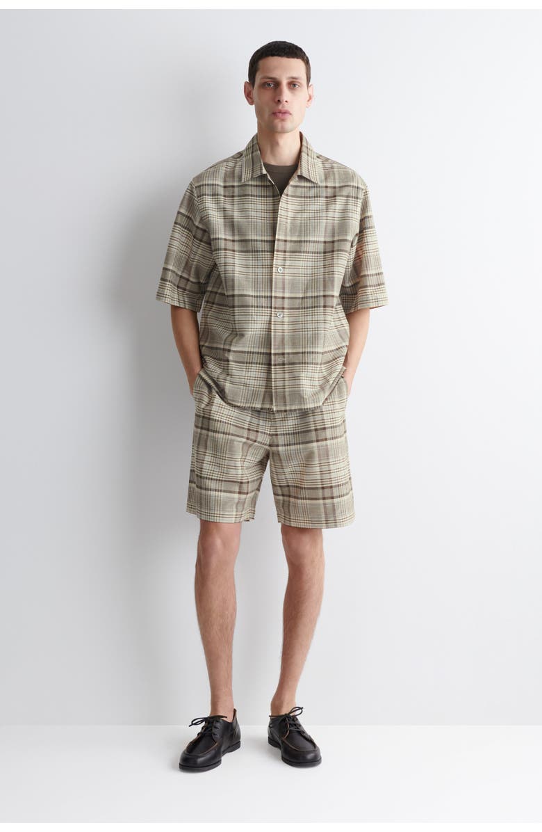 COS Checked Linen-blend Short-sleeved Shirt, Alternate, color, Beige / Checked