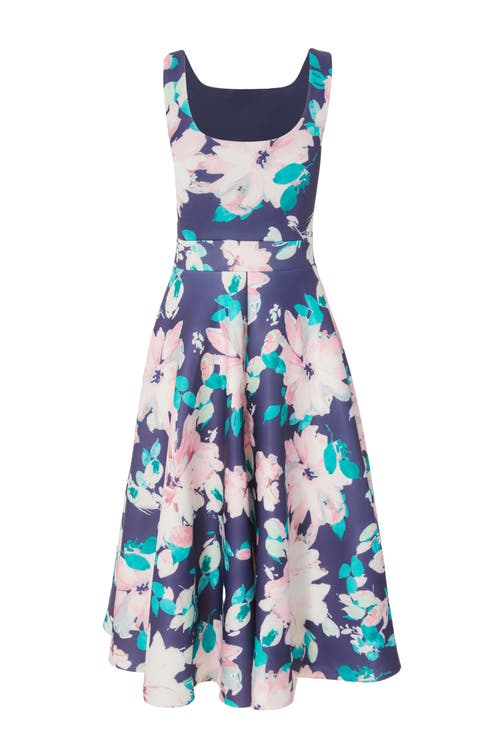 Quiz Floral Scuba Foam Square Neck Maxi Skater In Navy