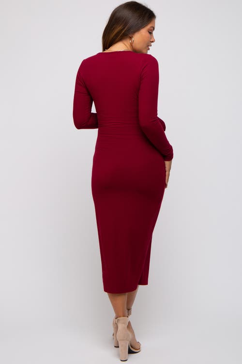Pinkblush Ribbed Long Sleeve Wrap Dress In Burgundy