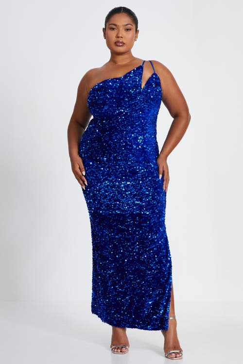 Quiz One Shoulder Cut Out Sequin Maxi Dress In Royal Blue