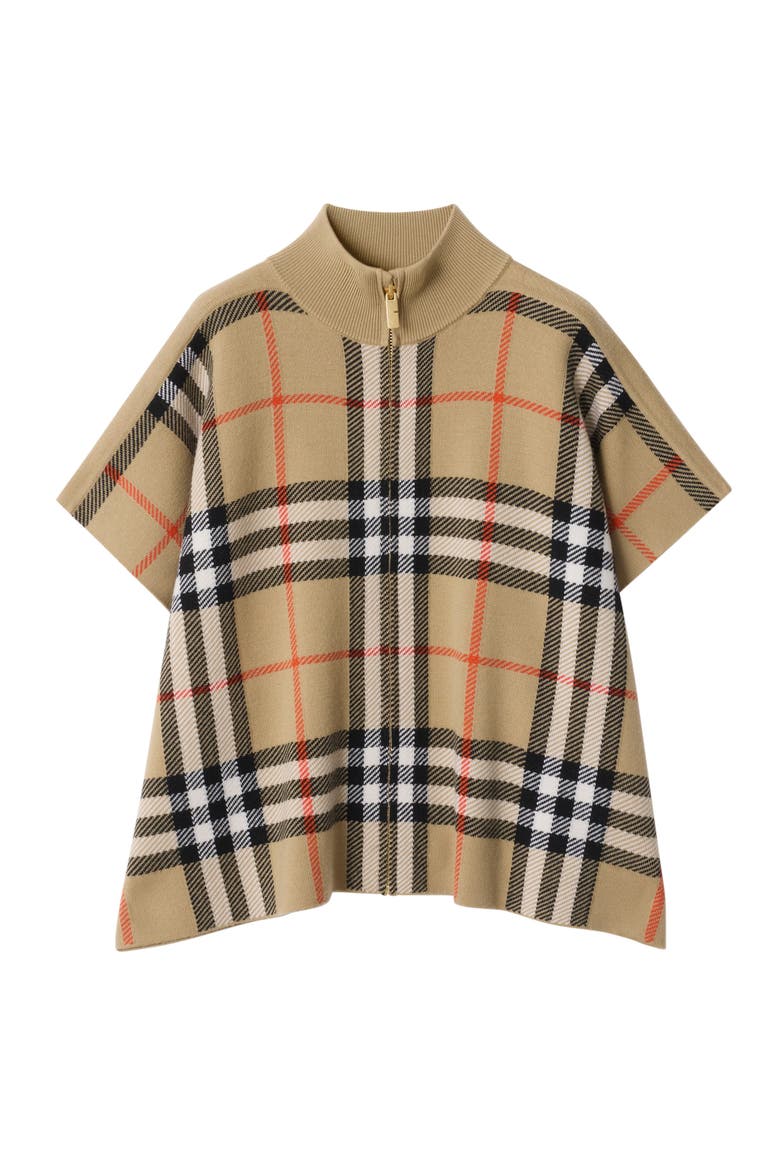 Reversible Check Wool Cape, Main, color, Sand beige