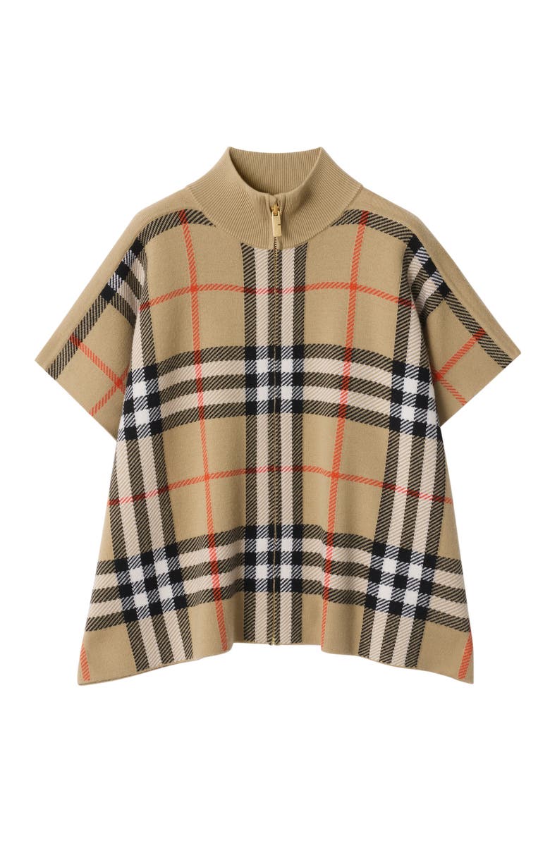 Burberry Reversible Check Wool Cape, Main, color, Sand Beige