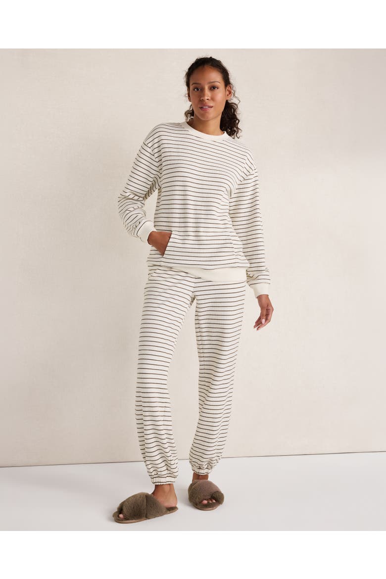Resti Organic Cotton Waffle Striped Cuffed Pants, Main, color, Natural/Deep Mocha