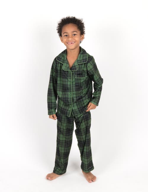 Leveret Kids Button-front Flannel Printed Holiday Pajama Set In Green