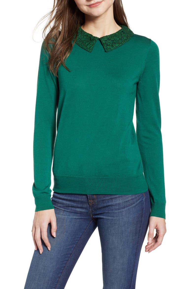 Tippi Sweater with Lace Collar, Main, color, ALPINE MEADOW