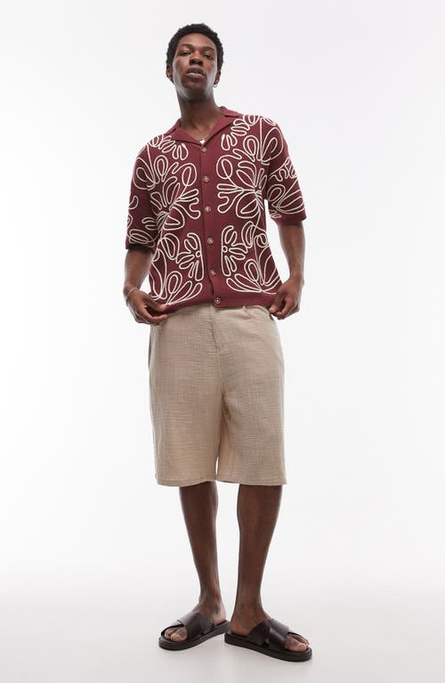 Topman Relaxed Heavy Embroidered Floral Shirt In Burgundy