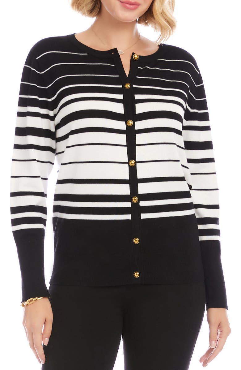 Karen Kane Stripe Cardigan, Main, color, Black/ Off White