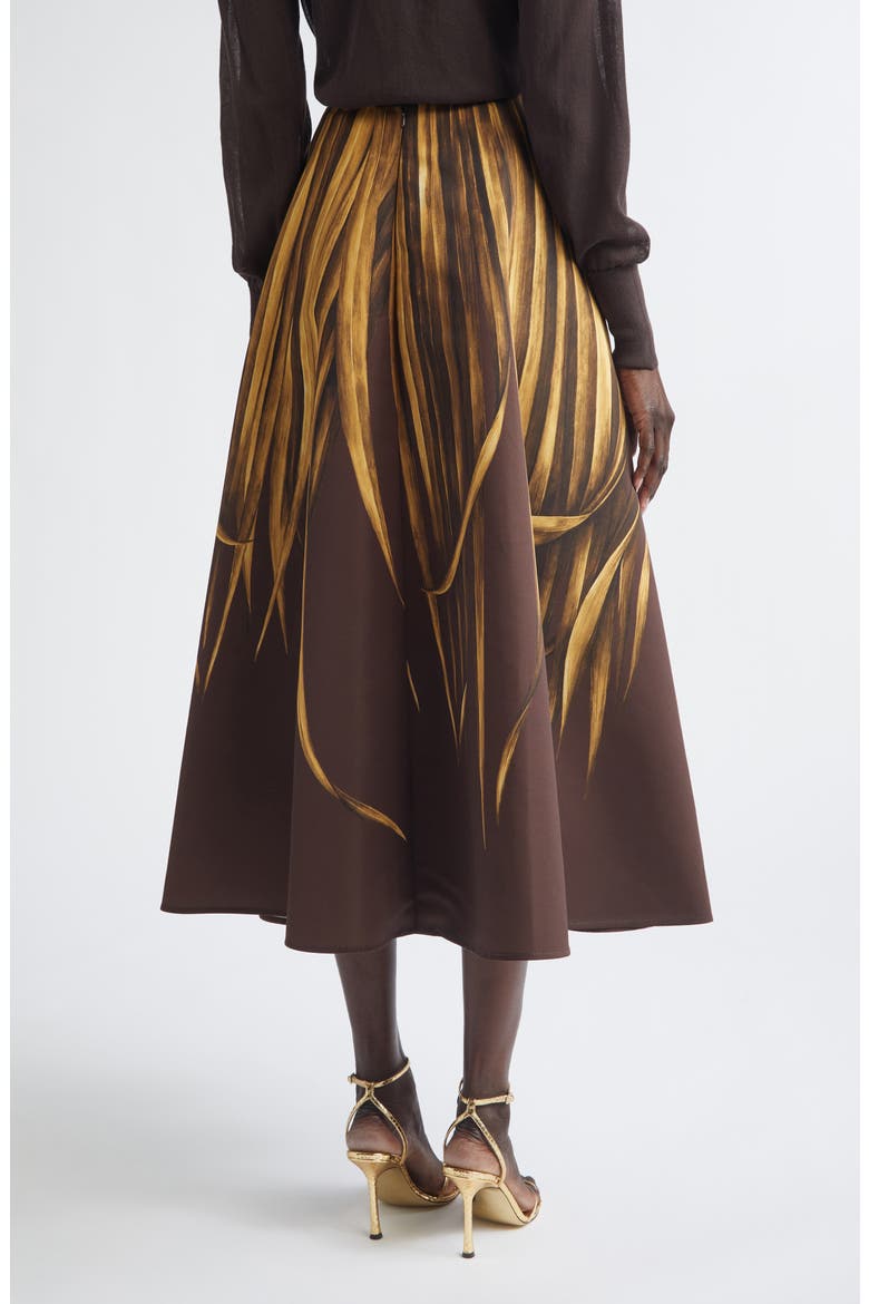 Palm Leaves Print Faille Circle Skirt, Alternate, color, BROWN/ BROWN