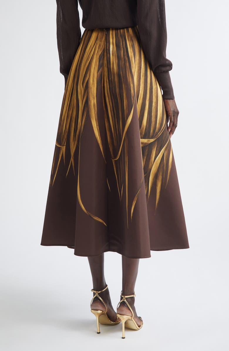 Oscar de la Renta Palm Leaves Print Faille Circle Skirt, Alternate, color, Brown/ Brown