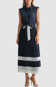 Mila Mae Pleated Cap Sleeve Button-Up Shirtdress